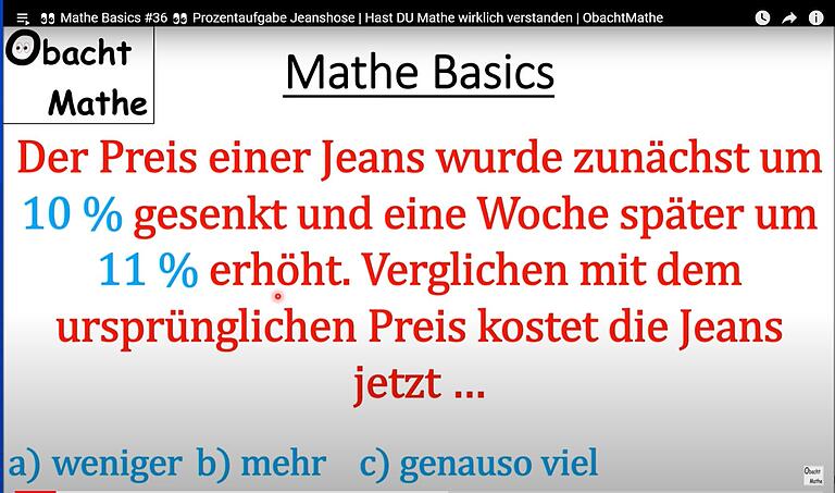 Mit solchen mathematischen Alltagsfragen wie der Prozentrechnung beschäftigt sich David Fringes in seinen Rätselvideos auf YouTube.