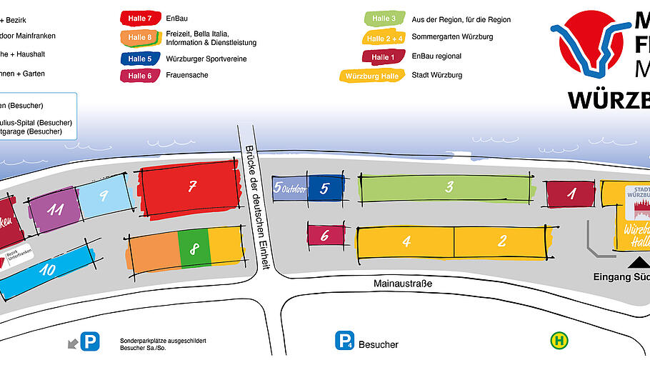 Hallenplan auf dem Messegelände der Mainfranken-Messe       -  Hallenplan auf dem Messegelände der Mainfranken-Messe