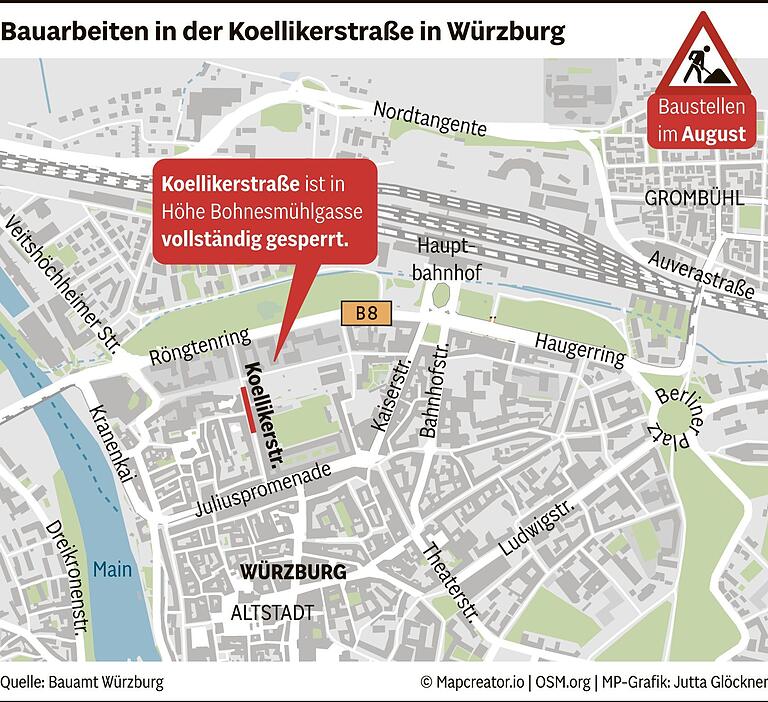 Hier droht im August 2024 Staugefahr in Würzburg: Alle Baustellen, Sperrungen und praktische Umleitungen im Überblick