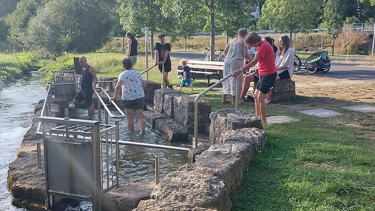 Das Besondere am Wassertretbecken in Mittelstreu: Es ist am Überlauf der Lochmühlquelle angelegt. Durch das kühle Quellwasser ist sie vermutlich eine der kältesten Wasser-Tretstelle im Altlandkreis Mellrichstadt.