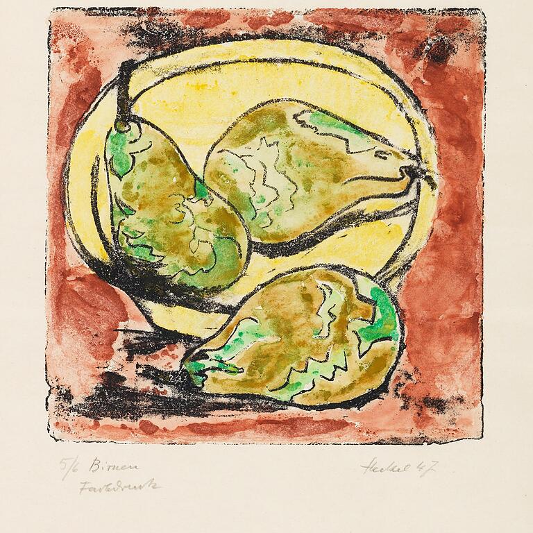 'Typisch Brücke': Die Farblithographie 'Birnen' von Ernst Heckel hing einst im Buchheim Museum Bernried. Jetzt kann sie ab einem Schätzpreis von 2000 Euro online ersteigert werden. 'Typisch Brücke': Die Farblithographie 'Birnen' von Ernst Heckel hing einst im Buchheim Museum Bernried. Jetzt kann sie ab einem Schätzpreis von 2000 Euro online ersteigert werden.
