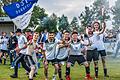 Das Feuerwerk hob sich die SG Dürrfeld/Obereuerheim für die Aufstiegsfeier auf. Spielertrainer Olcay Epcelli (Mitte) führte seine Mannschaft mit dem 3:0 über Lußberg in die Kreisklasse.