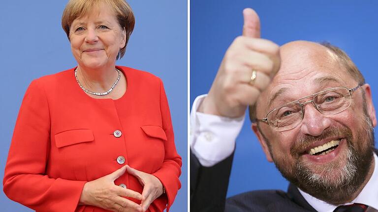 Angela Merkel und Martin Schulz       -  Merkel oder Schulz? Die Wünsche der Rhön-Grabfelder an die große Politik sind vielfältig. Vor allem die Flüchtlingsproblematik beschäftigt die Menschen.