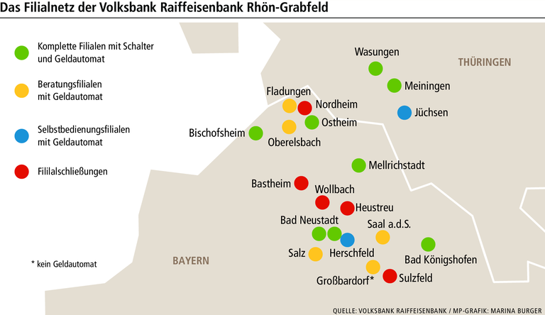 Volksbank Raiffeisenbank Rhön-Grabfeld schließt fünf Filialen