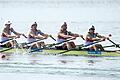 Verantwortungsvolle Position am Schlag: der deutsche U19-Doppelvierer mit Lorenz Grimm (rechts). Das Boot wurde auf dem Lago di Varese in Italien WM-Vierter.