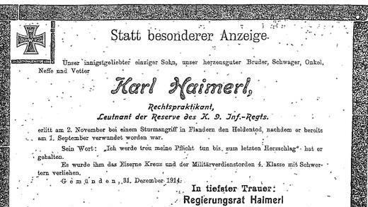 Fundstücke im Gemündener Anzeiger: Neben Werbeanzeigen standen immer wieder Todesanzeigen für die Gefallenen des Ersten Weltkriegs. Repro: Hist. Verein Gemünden