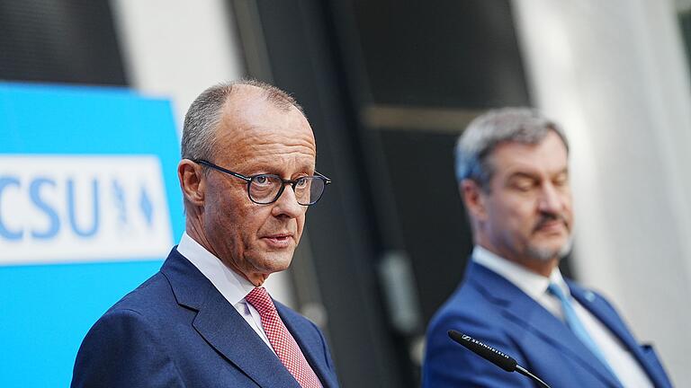 Pressekonferenz zu Kanzlerkandidatur-Frage der Union - Die Parteivorsitzenden Friedrich Merz und Markus Söder haben sich über die Kanzlerkandidatur der Union geeinigt. Pressekonferenz zu Kanzlerkandidatur-Frage der Union - Die Parteivorsitzenden Friedrich Merz und Markus Söder haben sich über die Kanzlerkandidatur der Union geeinigt.