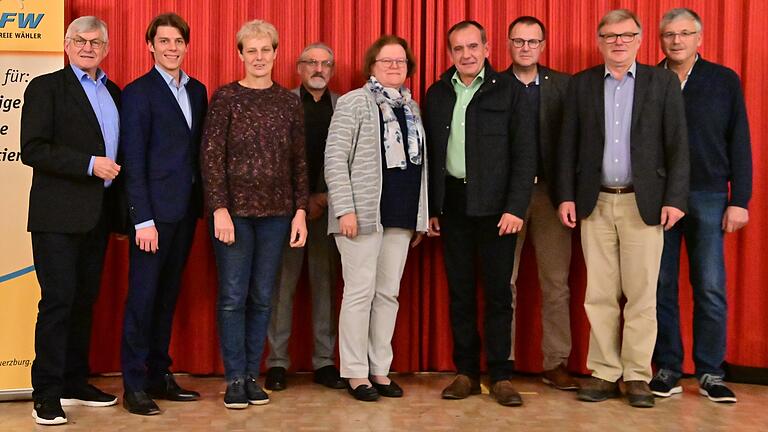 Mit diesem Team geht die UWG/FW in die nächsten Jahre (von links)&nbsp; Ernst Josberger, Felix von Zobel, Lioba Kinzinger, Richard Wagner, Klara Schömig,&nbsp; Alois Fischer, Johannes Menth, Hans Fiederling und Heribert Neckermann.