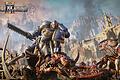 Screenshot aus &bdquo;Warhammer 40.000: Space Marine 2&rdquo;       -  Mit Kettensägenschwert: Elitesoldat Titus rückt gegen fiese Dämonen zu Felde.