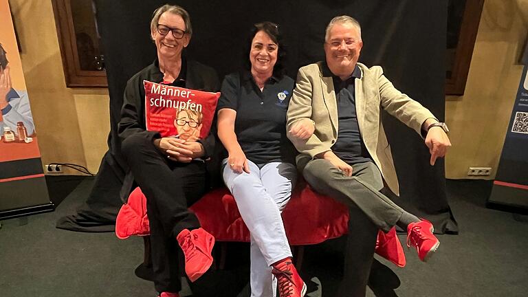 Peter Buchenau (Comedian), Dagmar Kröplin (Vorsitzende Hilfswerk für Kinder e.V.) und Frank Eßl (Gründungspräsident Lions Club Würzburg-Stein).