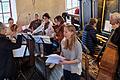 Das neu gegründete Kirchenorchester St. Vitus bei der Probe auf der Empore der Vituskirche Veitshöchheim mit (von links) Leiter Harald O. Kraus, Elisabeth Knorr, Christine Gaillard, Jason Ackermann, Eva-Maria Kieninger, Amélie Kraus, Ariane Metz und Reinhard Koschnick.