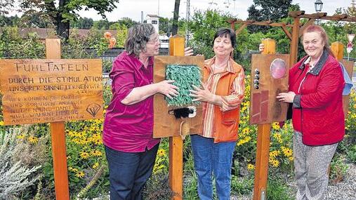 Sichtlich viel Spaß haben Renate Kraus, Helga Lindacher und Erika Hofmann (von links), die den neuen Mehrgenerationenparcours in der Promenade in Haßfurt schon ausprobiert haben. Der Sinnesparcours, die verschiedenen Geräte und Übungsmöglichkeiten, die für jedes Alter geeignet sind, das Kneipp-Becken und die Lichttankstelle finden insgesamt bereits große Beachtung. Am heutigen Mittwoch wird um 14.00 Uhr der Mehrgenerationenparcours offiziell eröffnet. Mittlerweile steht auch die Beschilderung, deren Fehlen in der Stadtratssitzung noch bemängelt wurde.