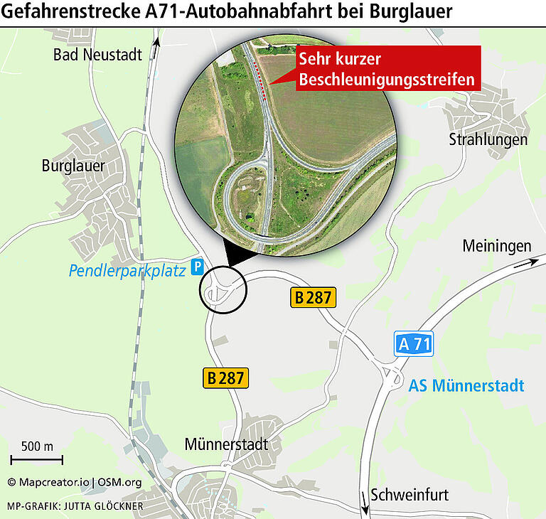 Gefahren-Schwerpunkt: Wie wird die Abfahrt der A71 zwischen Münnerstadt und Burglauer sicherer?