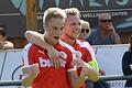 Ein Bild aus dem August 2017: Dominik Bathon (vorne) im Frammersbacher Trikot, der mit seinem Teamkollegen Nico Franz einen Treffer gegen die DJK Hain bejubelt.
