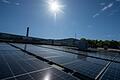 Solarmodule liegen bei sonnigem Wetter auf einem Dach.