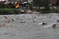 Auf Höhe der Mainfähre von Albertshofen nach Mainstockheim starteten die Teilnehmenden von Mainswimm auf der Langdistanz.