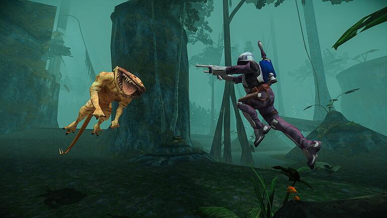 Screenshot vom Spiel „Star Wars: Bounty Hunter” - Zielgenau im Kampf: Mit seinen altbewährten Doppel-Blastern trifft der Kopfgeldjäger jeden Gegner. Screenshot vom Spiel „Star Wars: Bounty Hunter” - Zielgenau im Kampf: Mit seinen altbewährten Doppel-Blastern trifft der Kopfgeldjäger jeden Gegner.