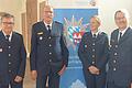 Die Leitung der Polizeistation Gemünden hat gewechselt. Von links: Der stellvertretende Chef Bertram Ebert ist in den Ruhestand getreten; der bisherige Dienststellenleiter Martin Deisenroth hat eine leitende Funktion in der Polizeiinspektion Würzburg-Stadt übernommen; die neue Stationsleiterin ist Nina Reusch. Unterfrankens Polizeipräsident Gerhard Kallert würdigte alle drei Mitarbeiter.