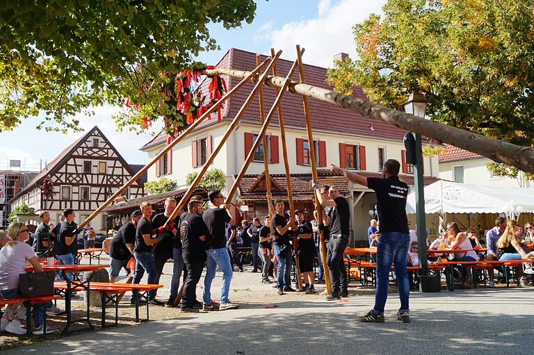 Bestes Sonnenscheinwetter hatten die Schwebheimer bei der Aufstellung des Planbaums.