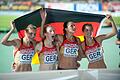 Leichtathletik EM - 4 x 400 m Staffel - Frauen       -  August 2010 in Barcelona: Damals jubelte das deutsche Staffelquartett mit (von links) Claudia Hoffmann, Fabienne Kohlmann, Janin Lindenberg und Esther Cremer über den zweiten Platz. Fast acht Jahre später wurden die Sportlerinnen zu Europameisterinnen erklärt.