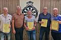 Ehrungen standen beim Dartclub 'only one' an. Das Bild zeigt (von links) Gründungsmitglied Thomas Gauss, Bürgermeister und 25-jähriges Mitglied Klaus Schmidt, 25-jähriges Mitglied Gunnar Klopf, Gründungsmitglied Michael Günter und Vorsitzenden Markus Münch.