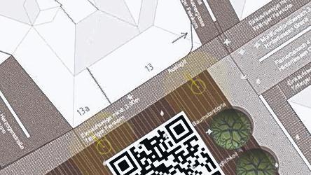 Besonderheit: Der neue Platz an der Ecke Eichhorn-/Spiegelstraße. Der gepflasterte QR-Code, wird in echt nicht so dominant aussehen wie hier auf der Darstellung.