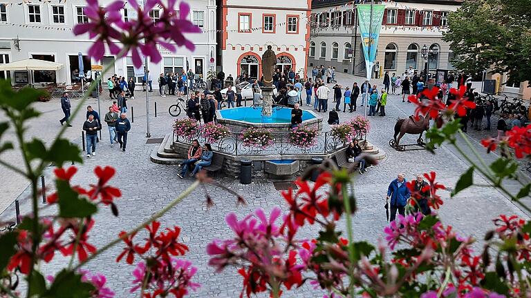 Vor und während der Stadtratssitzung in Volkach am Montag versammelten sich Menschen auf dem Marktplatz, um gegen das geplante Wohnheim für Geflüchtete zu demonstrieren.