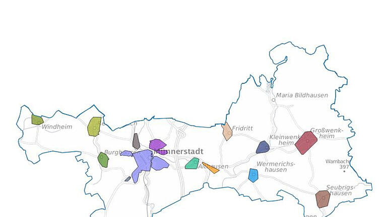Eine vorläufige Einteilung von Quartieren für Wärmenetze in Münnerstadt. - Eine vorläufige Einteilung von Quartieren für Wärmenetze in Münnerstadt. Eine vorläufige Einteilung von Quartieren für Wärmenetze in Münnerstadt. - Eine vorläufige Einteilung von Quartieren für Wärmenetze in Münnerstadt.
