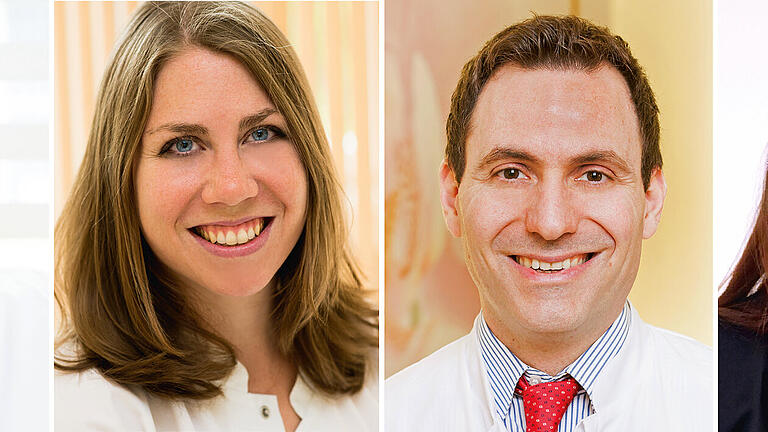 Die Referentinnen und Referenten des 2. Informationsabends zur Endometriose (von links): Prof. Dr. Achim Wöckel, Dr. Anastasia Altides und Ralf Joukhadar (alle drei von der Universitäts-Frauenklinik Würzburg) sowie die ehemalige Patientin Michèle Rauer.