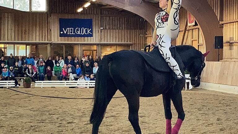 'Endlich wieder Turnier' hieß es für die Voltigiererin Eva Maria Voigt und ihre Trainerinnen Michaela Boockmann und Tanja Schmidt. Auf der Anlage des RFV Herrieden fand nach langer Corona-Pause eines der ersten Voltigierturniere für die fränkischen Voltigierer statt. Auf Pferd Diogenes startete Eva Maria Voigt für den Voltigierverein Rhön/Palmsberg e.V. im Einzelwettbewerb. Mit einer sehr guten Pflicht und einer schönen Kür konnte sie sich gegen die Konkurrenz durchsetzen und belegte am Ende den ersten Platz. 'Endlich wieder Turnier' hieß es für die Voltigiererin Eva Maria Voigt und ihre Trainerinnen Michaela Boockmann und Tanja Schmidt. Auf der Anlage des RFV Herrieden fand nach langer Corona-Pause eines der ersten Voltigierturniere für die fränkischen Voltigierer statt. Auf Pferd Diogenes startete Eva Maria Voigt für den Voltigierverein Rhön/Palmsberg e.V. im Einzelwettbewerb. Mit einer sehr guten Pflicht und einer schönen Kür konnte sie sich gegen die Konkurrenz durchsetzen und belegte am Ende den ersten Platz.