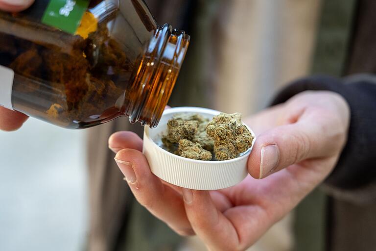 Cannabis in der Form, wie es in Apotheken gegen Rezept erhältlich ist. Cannabis in der Form, wie es in Apotheken gegen Rezept erhältlich ist.