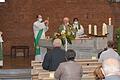 Gemeinsam mit (von links) Prälat Bernold Rauch, Diakon Wolfgang Dömling, Pater Jowilla Kurian und Pater Lawrence feierte Pfarrer Hans Beetz (Mitte) in der Kirche von Herschfeld seinen Abschiedsgottesdienst.