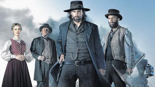 Die Hölle, das sind die anderen: Kernbelegschaft von &bdquo;Hell on Wheels&ldquo; mit Lily Bell (Dominique McElligott, von links), Thomas Doc Durant (Colm Meaney), Cullen Bohannon (Anson Mount) und Elam Ferguson (Common).