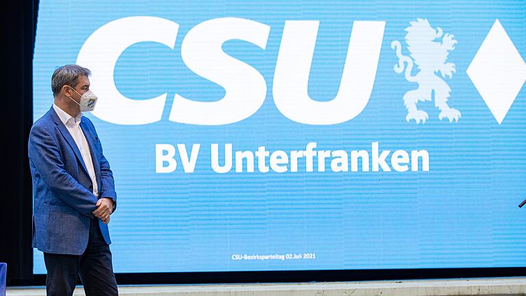 Der letzte Bezirksparteitag der CSU Unterfranken fand 2019 in Sömmersdorf im Landkreis Schweinfurt statt. Im Bild CSU-Chef Markus Söder.