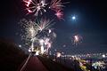 Das Feuerwerk in den Weinbergswegen oben auf der Steinburg an Silvester 31.12.23  in Würzburg.