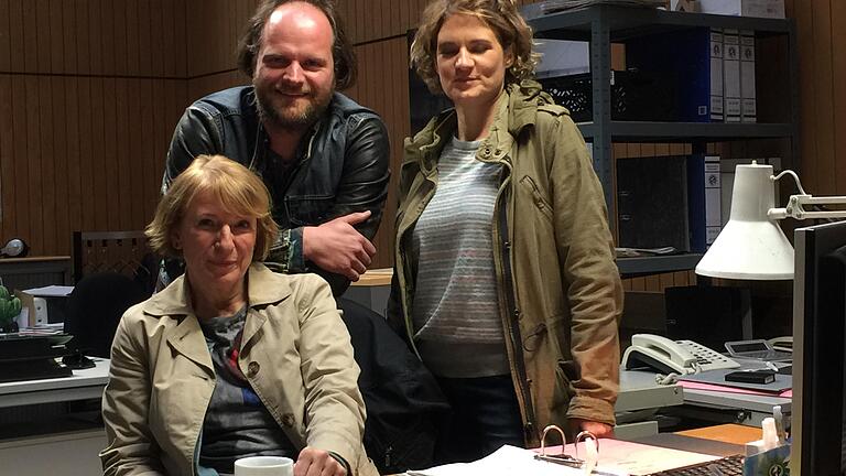 Dreharbeiten Franken-Tatort im ehemaligen Quelle-Haus in Nürnberg, u.a. mit Dagmar Manzel, Fabian Hinrichs, Eli Wasserscheid und Andreas Leopold Schadt