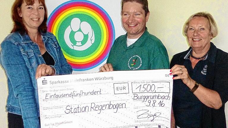 Bei der Scheckübergabe: (von links) Daniela Ziegler (Tochter von Hermann Höfelein), Thomas Schürrer (Vorsitzender der Kakteenfreunde) und Monika Demmich (Vorsitzende der Elterninitiative leukämie- und tumorkranker Kinder Würzburg).