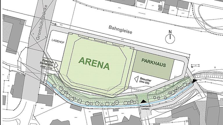 Auf dem Areal neben der Grombühlbrücke soll die neue Multifunktionshalle in Würzburg gebaut werden. Auf dem Areal neben der Grombühlbrücke soll die neue Multifunktionshalle in Würzburg gebaut werden.
