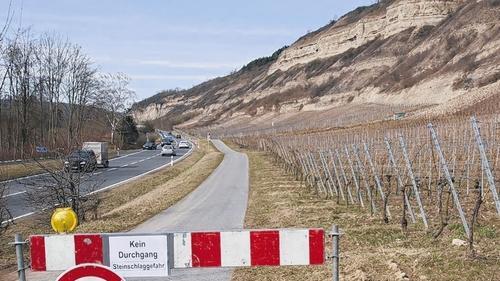 Aus Sicherheitsgründen: Rund 1,5 Kilometer vor Retzbach ist der Fuß- und Radweg zwischen den Weinbergen und der Bundesstraße 27 inzwischen gesperrt.