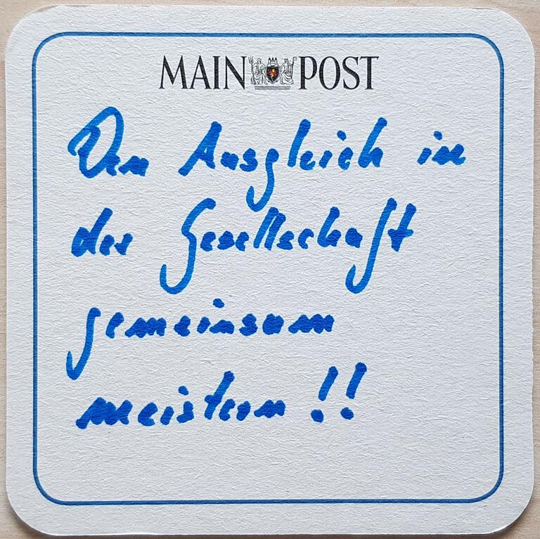 Auf dem Bierdeckel: Christian Schuchardts zentrale Botschaft zur Kommunalwahl.