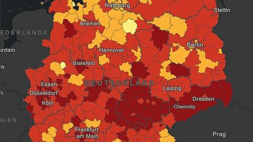 Die RKI-Karte zu Corona-Deutschland am 16. Mai 2021. Je heller, desto niedriger ist die Inzidenz.