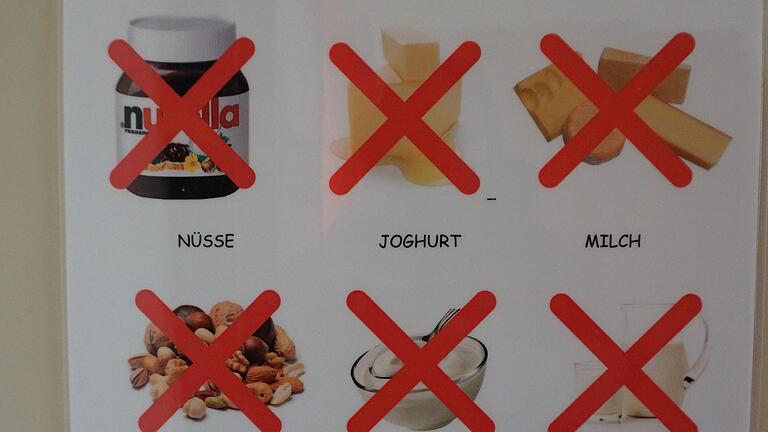 Die Allergietafel zeigt den Mitschülern, was sie nicht mit in die Schule bringen sollten, um ihren Mitschüler nicht zu gefährden. Die Allergietafel zeigt den Mitschülern, was sie nicht mit in die Schule bringen sollten, um ihren Mitschüler nicht zu gefährden.