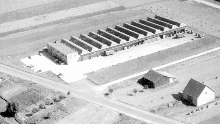 Diese Luftaufnahme zeigt das Braun-Werk in Marktheidenfeld im Jahre 1962.