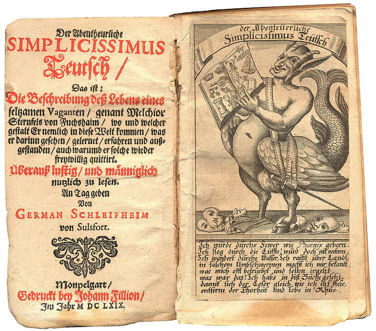 Das Titelblatt von Grimmelshausen Simplicissmus aus dem Jahre&nbsp; 1668.