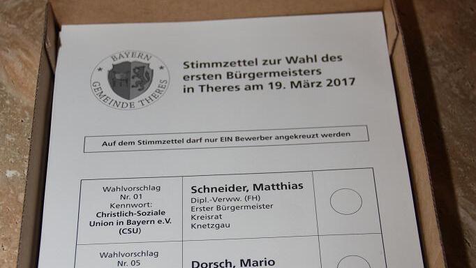 Theres wählt heute einen neuen Bürgermeister       -  Übersichtlich: Die Wähler haben bei der Bürgermeisterwahl in Theres nur zwischen zwei Kandidaten zu entscheiden. Die Stimmabgabe ist somit meist eine Sache von wenigen Sekunden.