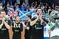 Noch elf Spiele blieben den Wölfen Würzburg (von links Luis Franke, Benedikt Hack, Oliver Seidler und Dominik Schömig) und ihrem Maskottchen Lupo in dieser Saison in der Zweiten Handball-Bundesliga.&nbsp;