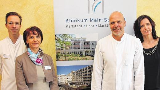 Stehen beispielhaft für die Kooperation zwischen Klinikum Main-Spessart und Uniklinik Würzburg: Prof. Dr. Jörg Pelz (Uniklinik), Brigitte Götz (Geschäftsleiterin am Kreiskrankenhaus Lohr), Dr. Karsten Schmidt (Uniklinik) und Cornelia Köstler (Geschäftsleiterin am Kreiskrankenhaus Karlstadt, von links). Stehen beispielhaft für die Kooperation zwischen Klinikum Main-Spessart und Uniklinik Würzburg: Prof. Dr. Jörg Pelz (Uniklinik), Brigitte Götz (Geschäftsleiterin am Kreiskrankenhaus Lohr), Dr. Karsten Schmidt (Uniklinik) und Cornelia Köstler (Geschäftsleiterin am Kreiskrankenhaus Karlstadt, von links).