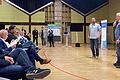 Karsbachs Bürgermeister Martin Göbel und Tennet-Bürgerreferent Thomas Wagner bei der Tennet-Infoveranstaltung zum Trassenkorridor für P43 in der Scherenberghalle Gemünden.