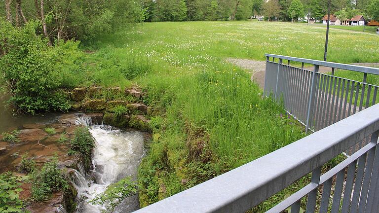 Bad Brückenau: Naturlehrgarten Sinn mit Wassereinstieg - Die Wiese zwischen Sinn, Bauhof und Backhaus soll umgestaltet werden. Es soll ein Lehrpfad, ein Wasserkanal, Sitzmöglichkeiten und eine Streuobstwiese entstehen. Bad Brückenau: Naturlehrgarten Sinn mit Wassereinstieg - Die Wiese zwischen Sinn, Bauhof und Backhaus soll umgestaltet werden. Es soll ein Lehrpfad, ein Wasserkanal, Sitzmöglichkeiten und eine Streuobstwiese entstehen.