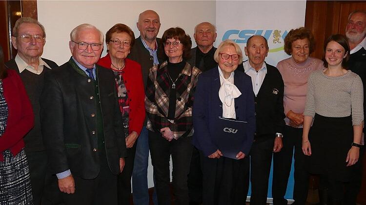 Als Geehrte und Laudatoren freuten sich über die Auszeichnungen (von links) MdL Barbara Becker, Eugen Gerhard, Hugo Weiglein, Hannelore Walther, Hartmut Stiller, Hiltrud Stocker, Alfred Dietl, Gudrun Kittel, Adam Strassberger, Hannelore Maar, Sabrina Stemplowski, Hans Schardt und Stefan Güntner.